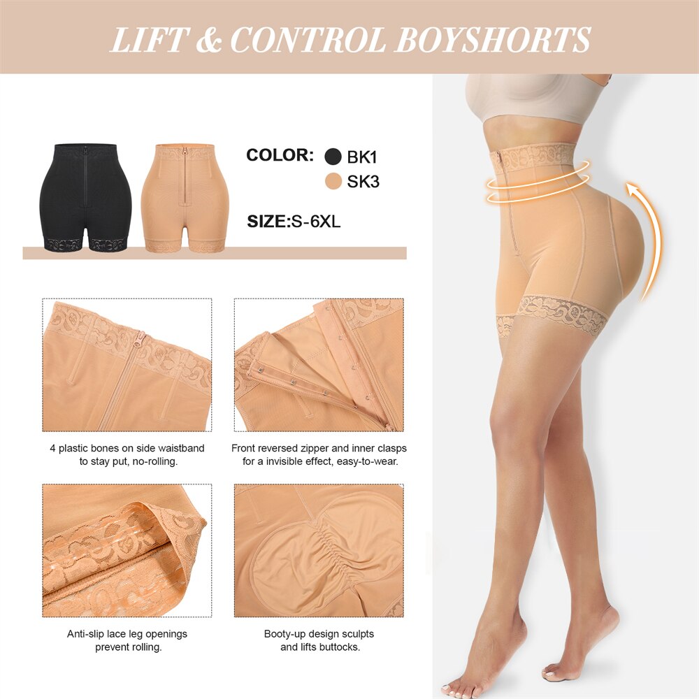 Zipper Control Lace High Waist Butt Lifter（S-6XL）
