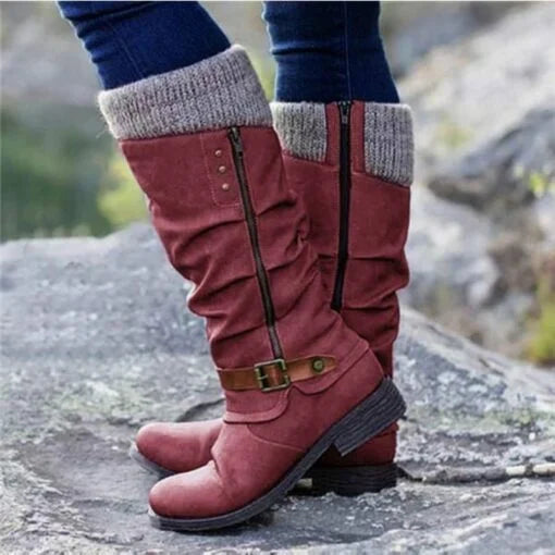 🔥LAST DAY -【40% OFF】Women’s Leather Flat Heel Mid-Calf Zipper Boots