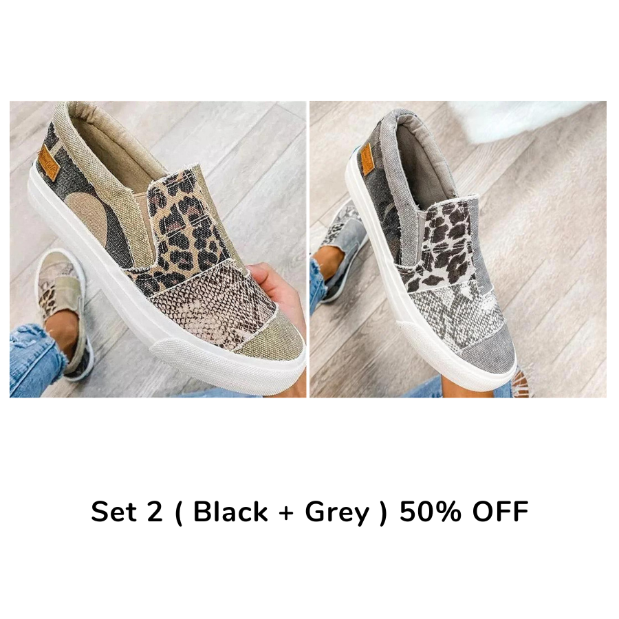 🔥 Hot Selling - Save 60% OFF - Casual Pieced Raw Edge Animal Print Canvas Slip-On Flats